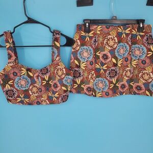 Finesse Addie Tapestry Set Corset Mini Skirt Floral Coquette M cottage fairy